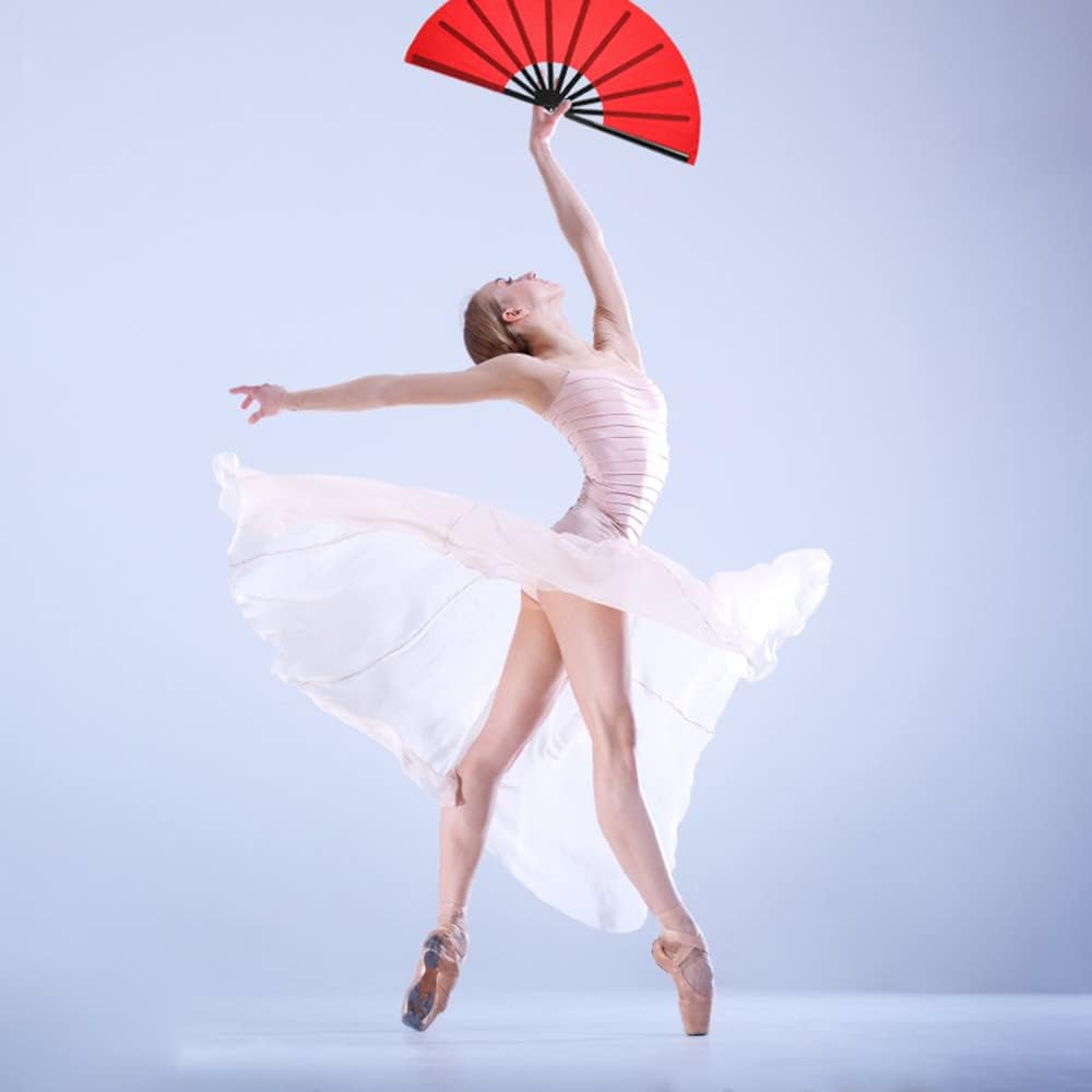 4 Pack Large Folding Hand Fan, Plastic Hand Held Folding Fans Chinese Kung Fu Hand Fan Decorative Folding Fans for Dance, Performance, Festival or Home Decorations(Black, Red, Blue, Pink)