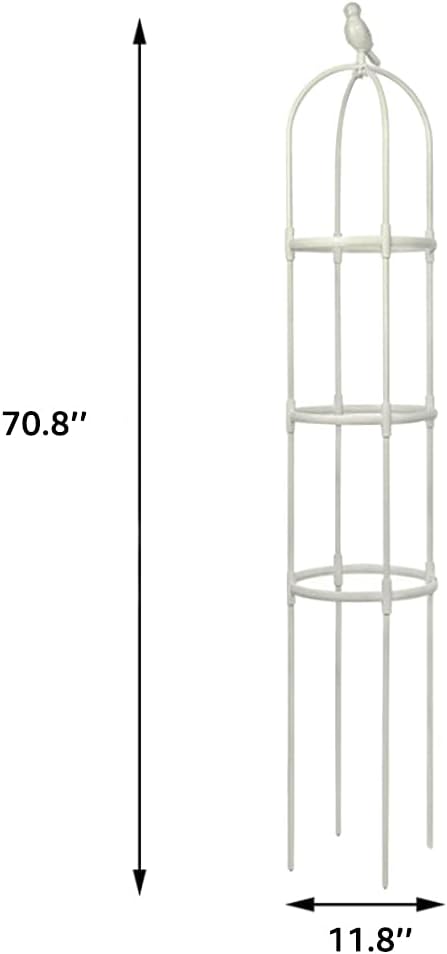 6ft Garden Obelisk Trellis for Climbing Plants-Rustproof Metal Pipe with Heavy Duty Plastic Coated, Garden Outdoor Indoor Potted Plant Support for Clematis Vine Jasmine Support （White）