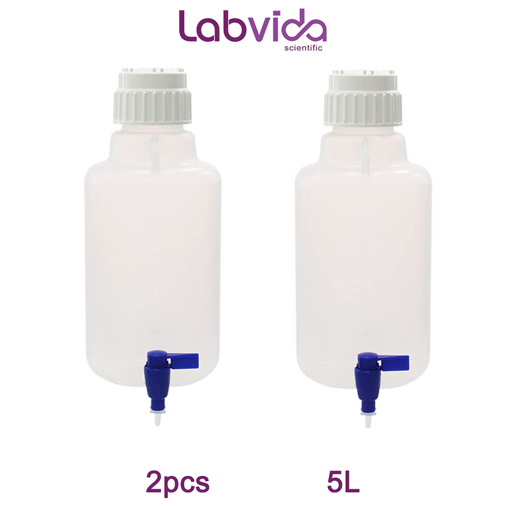 2pcs of 5L (1.3 Gallon) Round Carboys with Spigot, Lifting Handle, Autoclavable PP Material, Heavy Duty Can for Liquid Storage LVAA003