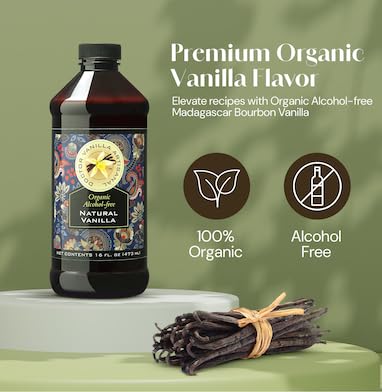 Alcohol-Free Natural Vanilla, Nature Sourced For Baking, Sweet Drinks And More, Small Batch Handcrafted From Madagascar Bourbon Vanilla Pods (16oz)