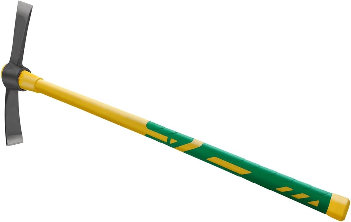 Cutter Mattock, 36" Heavy Duty Pick Axe with Forged Heat Treated Steel Blades Hoe for Weeding, Prying and Chopping, Digging Tool with Fiberglass Handle (36.3inch, Yellow)