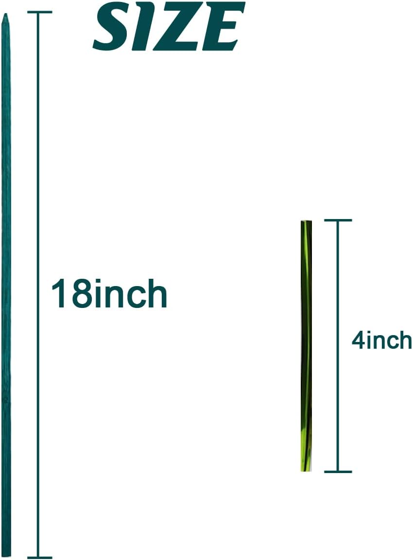 TIHOOD 100PCS 18" Wooden Garden Stakes with 100PCS 4" Garden Ties, Green Bamboo Sticks, Floral Plant Support, Tomato Stakes