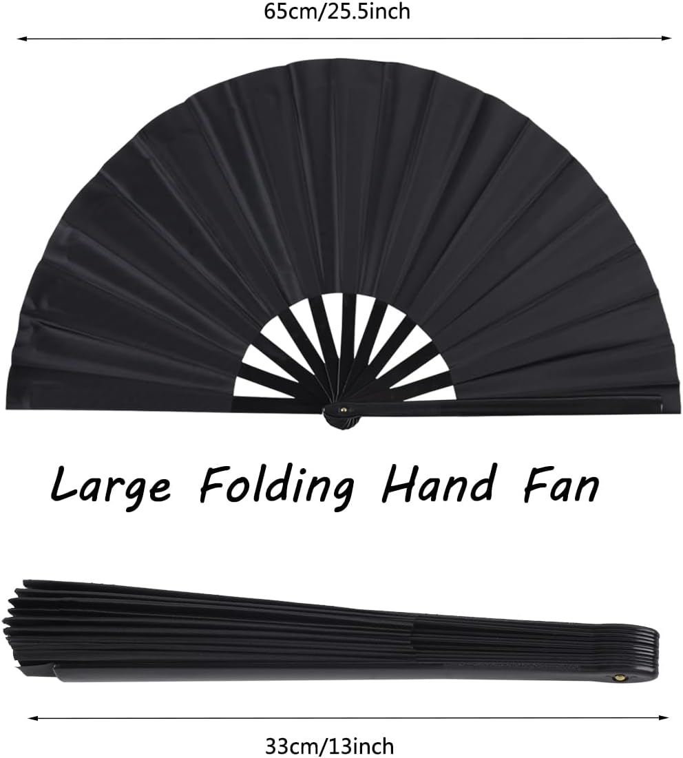 4 Pack Large Folding Hand Fan, Plastic Hand Held Folding Fans Chinese Kung Fu Hand Fan Decorative Folding Fans for Dance, Performance, Festival or Home Decorations(Black)