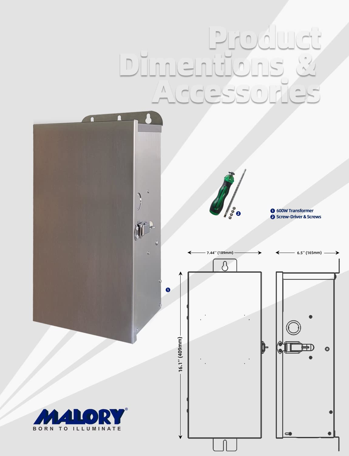 MALORY 600W Low Voltage Transformer for Landscape Lighting,120V AC to 12/13/14/15/16/17/18/22V Multi-Tap Power Supply for Outdoor Landscape Lights,Yard Lights,Garden Lights(Transformer only)