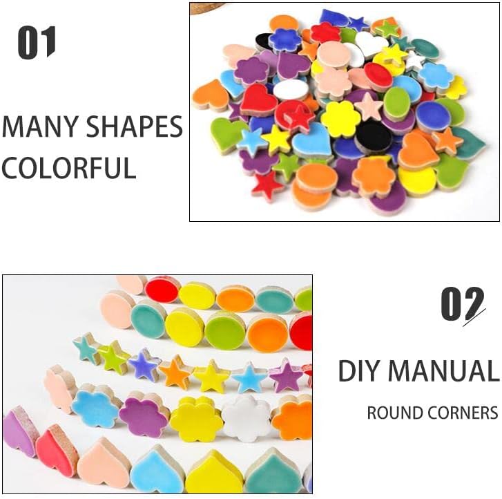 500g/1.1lb Random Color Irregular Ceramics Mosaic Tiles,DIY Making Creative Ceramic Mosaic Tiles for DIY Craft Plates Flowerpots Vases Cups Mosaic Making Supplies (Flowers+Round+Heart+Pentagram+Oval)