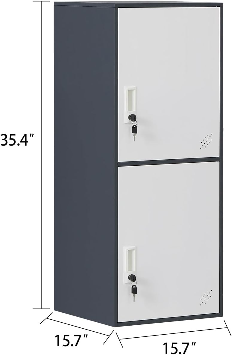2 Door Metal Vertical Storage Locker for School, Office, Home,Gym,Stackable Steel Storage Cabinet with Lock,Anti-Falling Device. (2 Door, Grey)