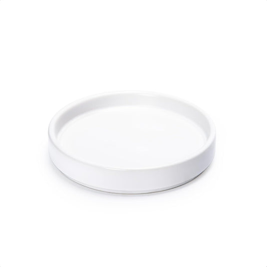 D'vine Dev Modern Round 5.4 Inch Ceramic Plant Pot Saucer, Planter Pot Drainage Tray for Indoor Plants, Matte White, 97-T-A-2