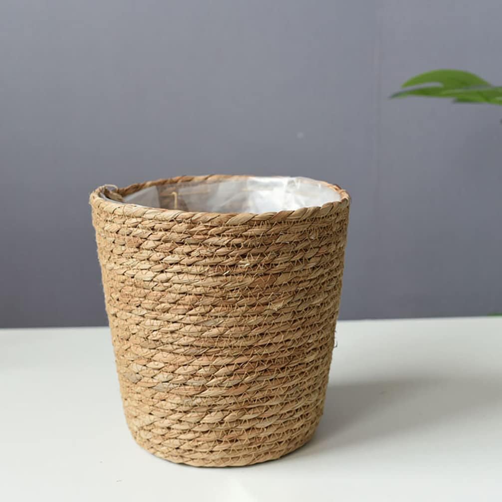 Home Decor Woven Straw Flower Pot Seagrass Planters Basket Garden Plant Pot Containers Wicker Rattan Vase Sundries Organizer Storage Bins for Indoor Outdoor Plants Vintage Decor