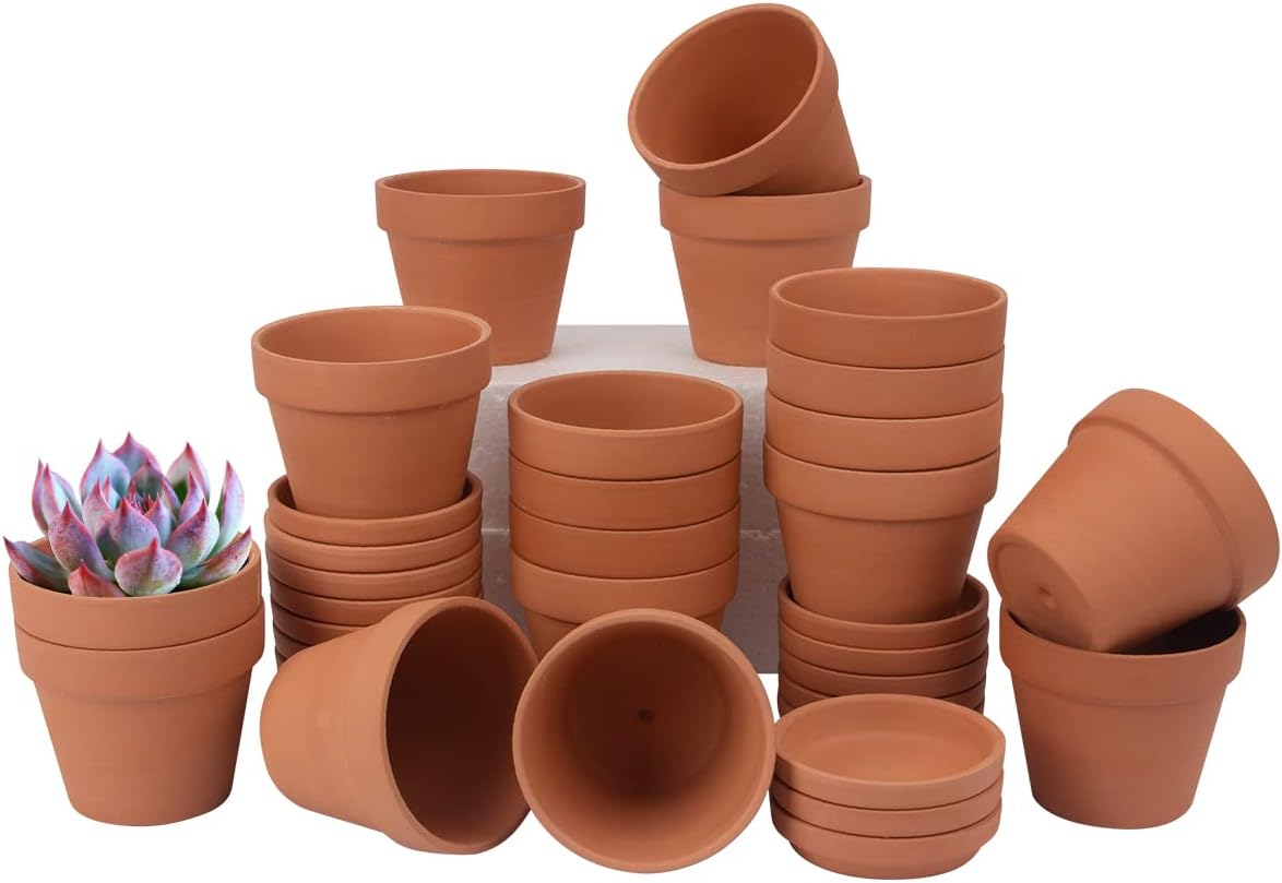 CFKJ [17 Pack] 4 inch Planter Nursery Pots Terracotta Pot Clay with Saucer Ceramic Pottery Cactus Flower Succulent Garden Terra Cotta Plants (17)