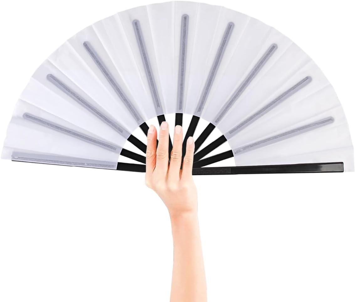 4 Pack Large Folding Hand Fan for Line Dance & Popping, Large Clap Rave Fan Chinese Kung Fu Hand Fan Decorative Folding Fans for Dance, Performance, Festival or Home Decorations(Black Pole White)
