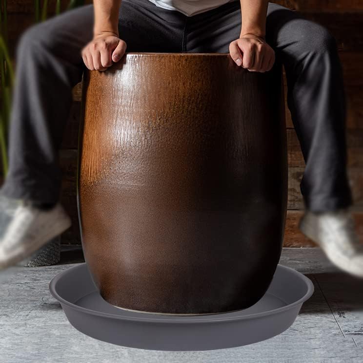 3 Pack of 25 26 inch Plant Saucer (22.7 Inch Base), 4.2" Depth, Large Deep Plastic Flower Planter Water Trays for Indoors Outdoor Bath Bath, Plant Drip Trays for Pot (26", Gray)