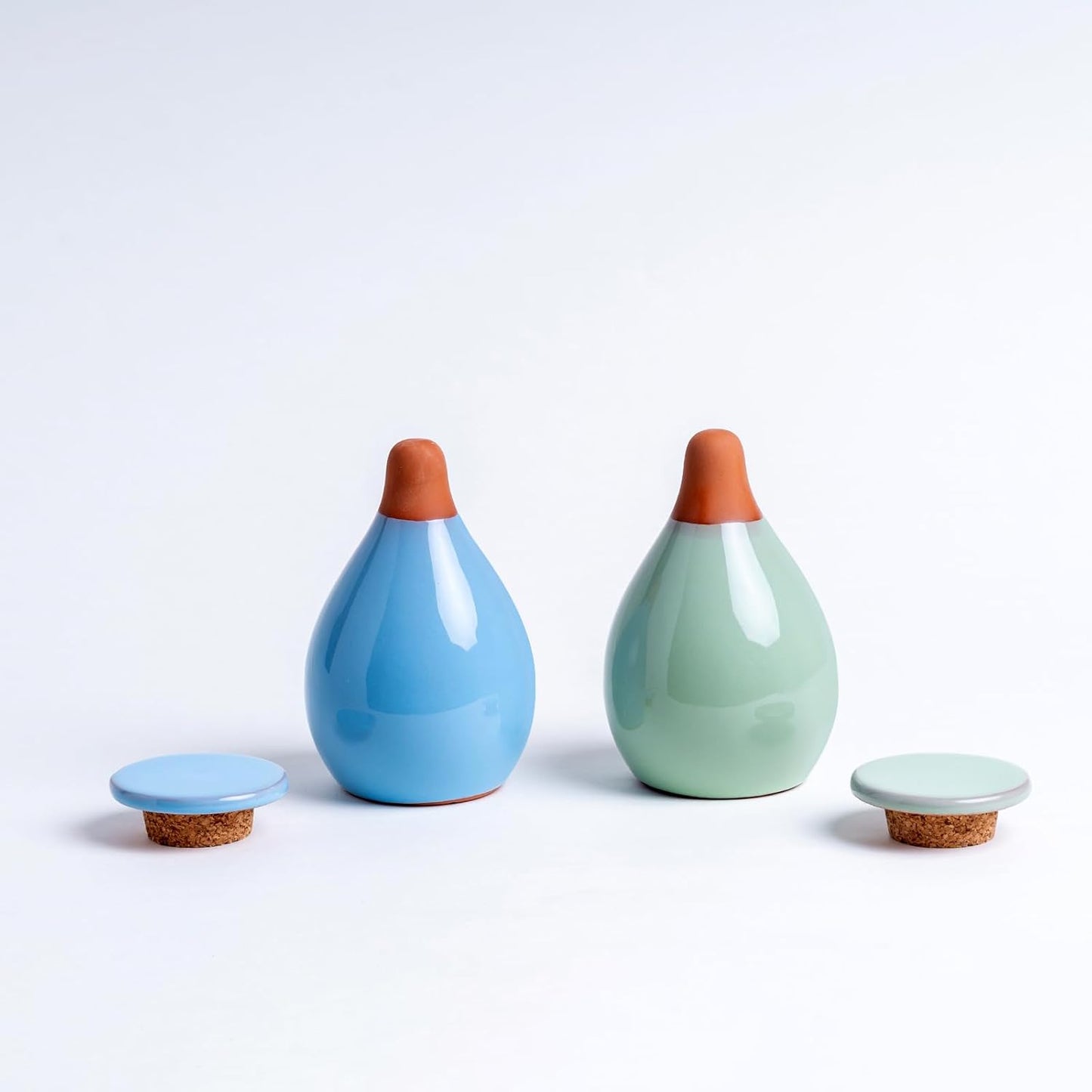 4-Pack Self Watering Planter Insert - 2 Blue and 2 Green Ceramic Watering Globes for Indoor Plants, Terracotta Bulbs, and Small Plant Pots - 300ml Capacity, 1 Weeks Autonomy