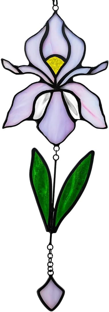 Handmade Iris Flower Stained Glass Suncatcher - Colorful Window Hanging Decor for Home/Office/Church/Wedding - Unique Birthday Gift for Women, Mother's Day, for Mom Grandma