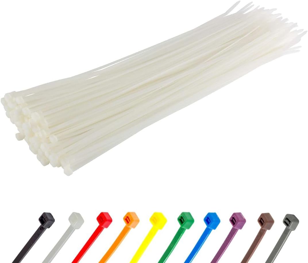 GTSE 14 Inch White/Clear Zip Ties, 100 Pack, 40lb Strength, UV Resistant Long Nylon Long Cable Ties, Self-Locking 14" Tie Wraps