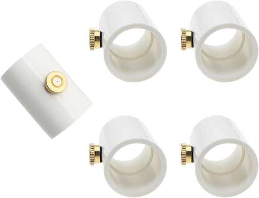 5 Pcs PVC Mist Nozzle Coupling with Brass Mist Nozzle for 1/2 Inch PVC Pipe for Greenhouse Outdoor Misting Cooling System (White)