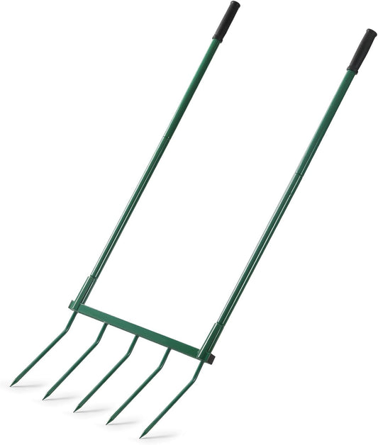 Broadfork Garden Tool with Steel Handle Heavy Duty Five Tines Broad Fork for Gardening Loosening and Aerating Soil, U-Shaped Design Hand Tiller, Compost Turner and Aerator