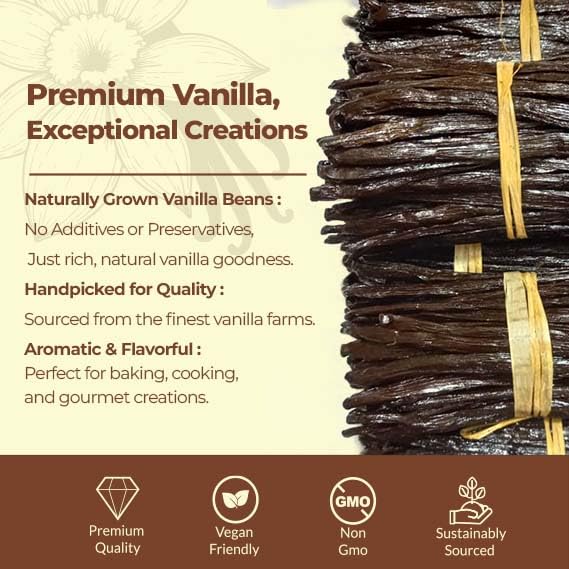 50 Vanilla Beans Grade A+, | Gourmet Whole Vanilla Bean Pods For Making Extract & Baking, Cooking & Homemade Extract| ~6-8 inches, Non-GMO. By NYVanilla
