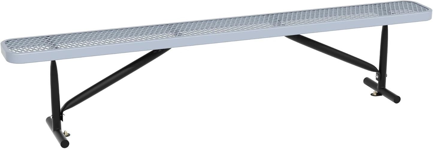 8 Feet Heavy Duty Metal Park Bench for Outside, Outdoor Bench with Portable Frame, Commercial Benches for Shopping Mall, Store, Park, Patio, Deck, Grey