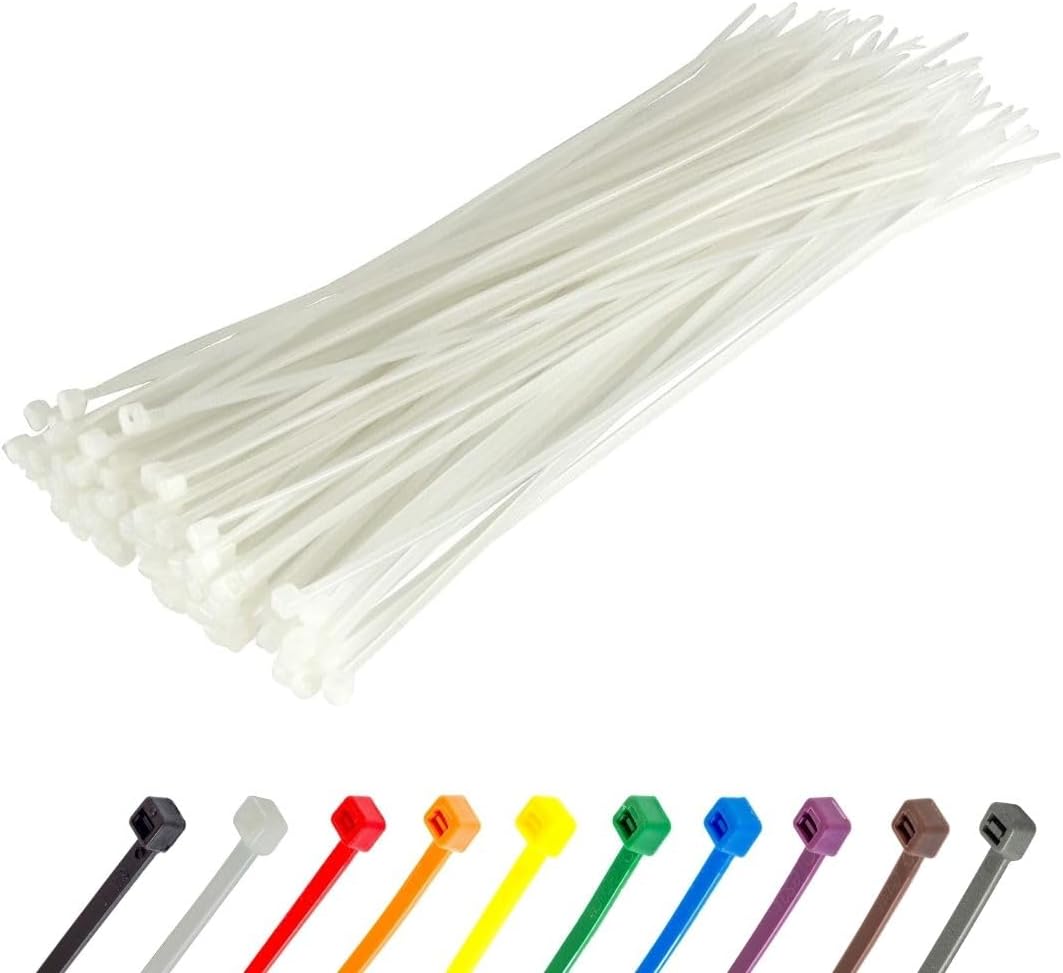 GTSE 6 Inch White/Clear Zip Ties, 100 Pack, 40lb Strength, UV Resistant Strong Nylon Cable Ties, Self-Locking 6" Tie Wraps