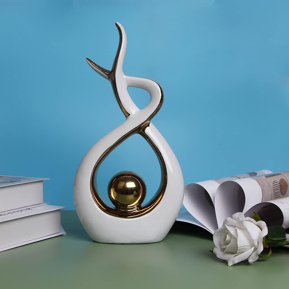 Norrclp Home Decor Modern Abstract Art Ceramic Statue Table Decorations for Dining Room Living Room Office Centerpiece (White and Gold, Large)