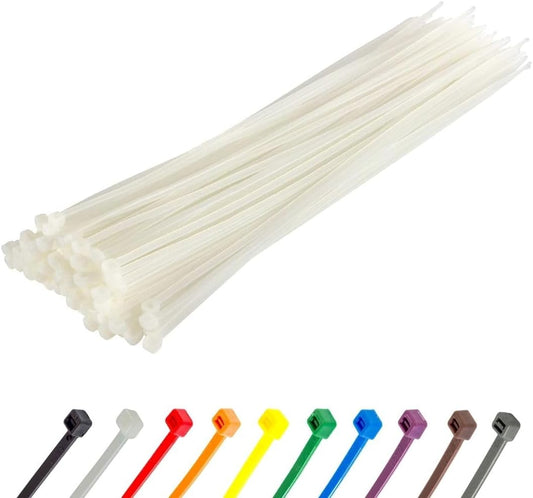 GTSE 12 Inch White/Clear Zip Ties, 100 Pack, 50lb Strength, UV Resistant Long Nylon Cable Ties, Self-Locking 12" Tie Wraps