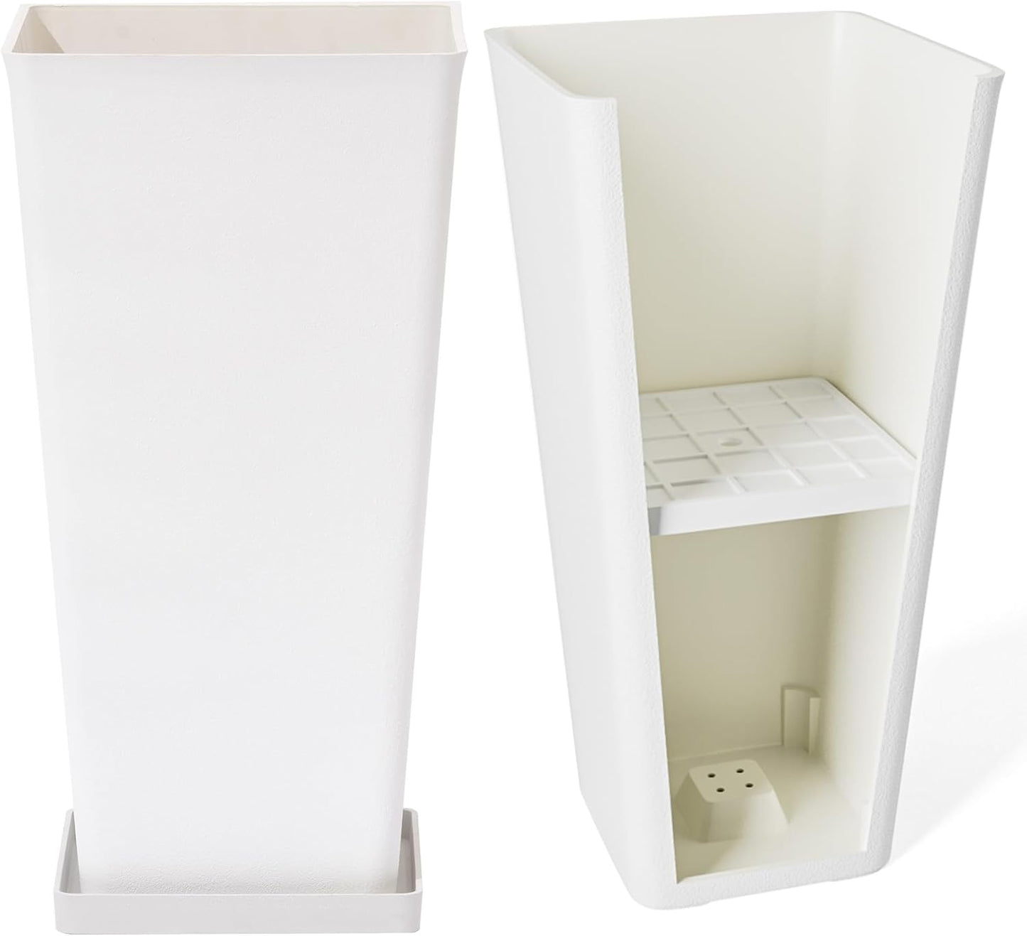 LA JOLIE MUSE 26 inch White Tall Planters for Outdoor Plants,Set of 2 Large Planters for Indoor Plants,V Shaped Tree Planters for Front Door, 26'' White With Tray