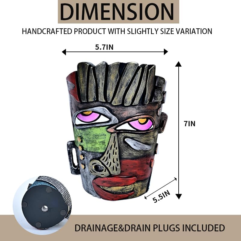 Abstract Face Planters Pots Head,Unique Head Planter for Indoor Plants,Funny Face Flower Pot,Colorful Plant Pots for Outdoor Garden Decor and Home Art Decoration(Classic)