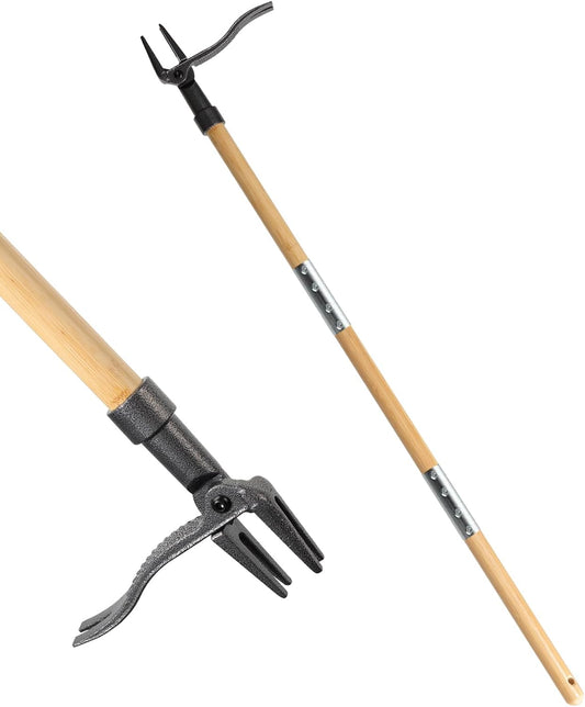 Weed Puller Tool, Stand Up Weed Remover Tool with Long Handle, 4-Claw Steel Head Manual Weeders, Gardening Hand Weeding Tools Without Bending, Pulling, or Kneeling