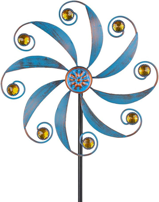 Stargarden Wind Spinner, Metal Outdoor Wind Sculptures & Spinners, Small Garden Pinwheels for Yard and Garden Decor Blue