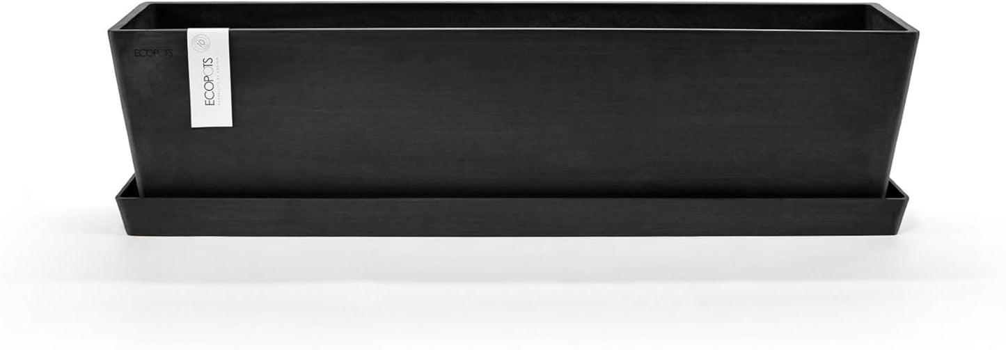 Ecopots Bruges Durable Modern Rectangular Indoor/Outdoor Recycled-Based Composite Flower Pot Planter, Dark Grey, 31.5"