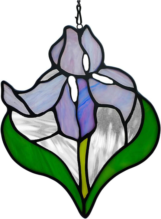 Iris Flower Stained Glass Window Hangings,Iris Flower Gifts for Women,Artificial Flowers Stained Glass Suncatcher for Window, for Mom