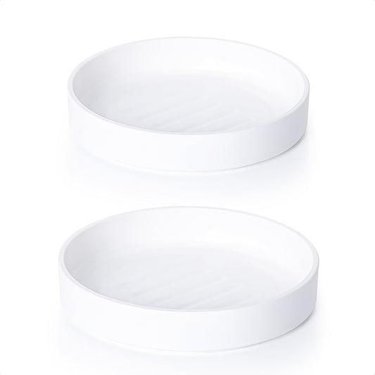 Phoenix Vine 8 Inch Plastic Plant Saucer Water Drip Tray, Heavy Sturdy Round Plant Drainage Tray for Indoors Outdoor, Set of 2, Matte White, 21-TY-8W-2