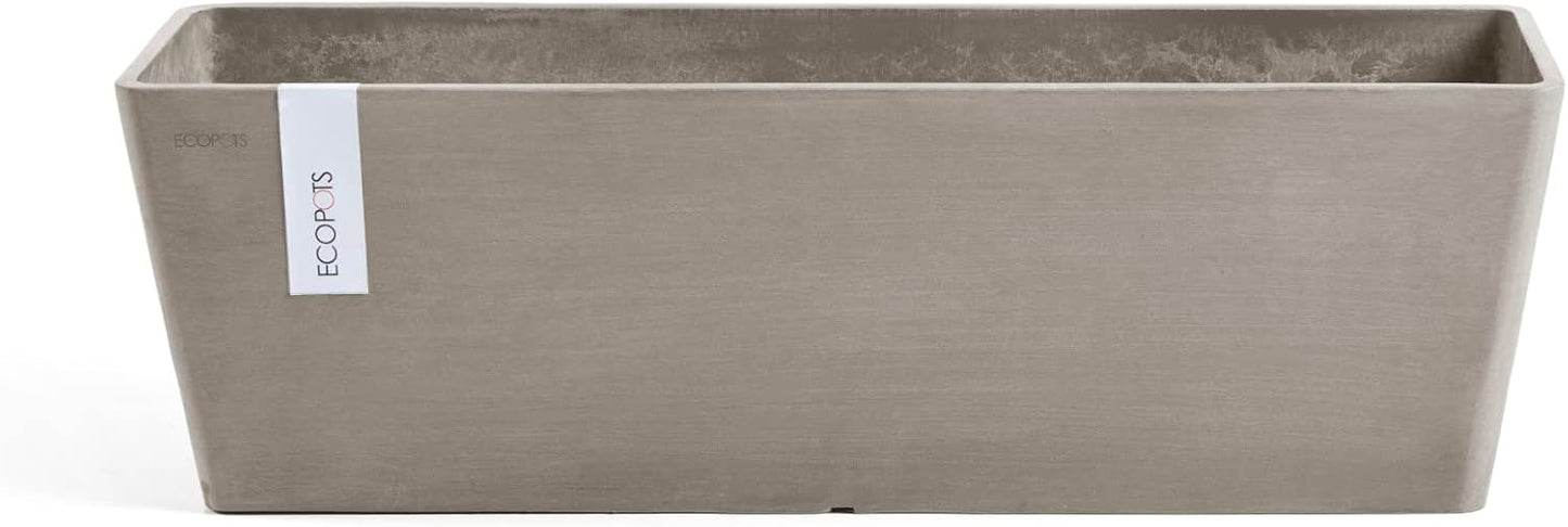 Ecopots Bruges Durable Modern Rectangular Indoor/Outdoor Recycled-Based Composite Flower Pot Planter, Taupe, 21.5"