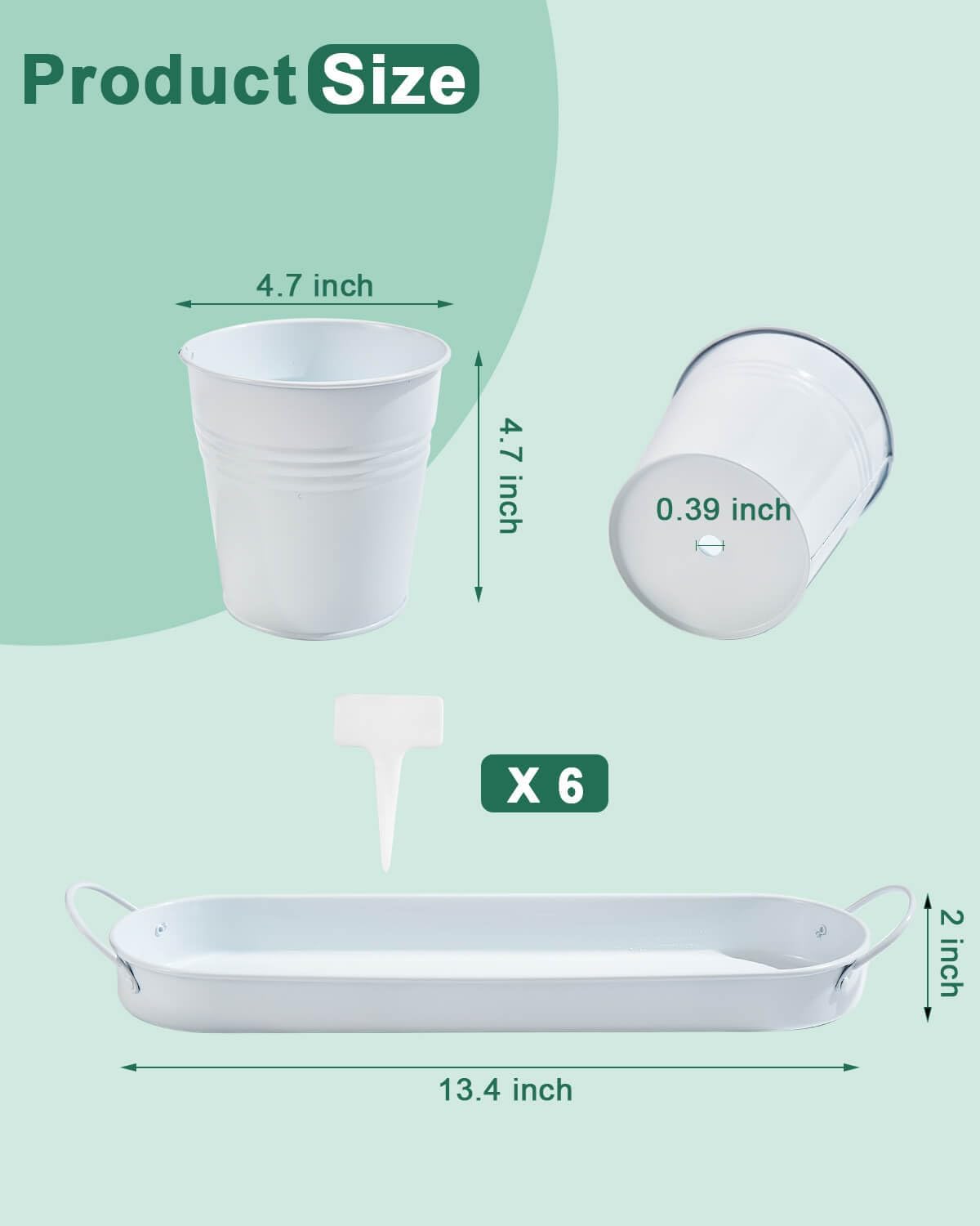 vensovo Indoor Herb Planter Set - Galvanized Windowsill Garden Pots with Tray & Drainage, Set of 3 Metal Window Planters for Kitchen & Outdoor Use, White