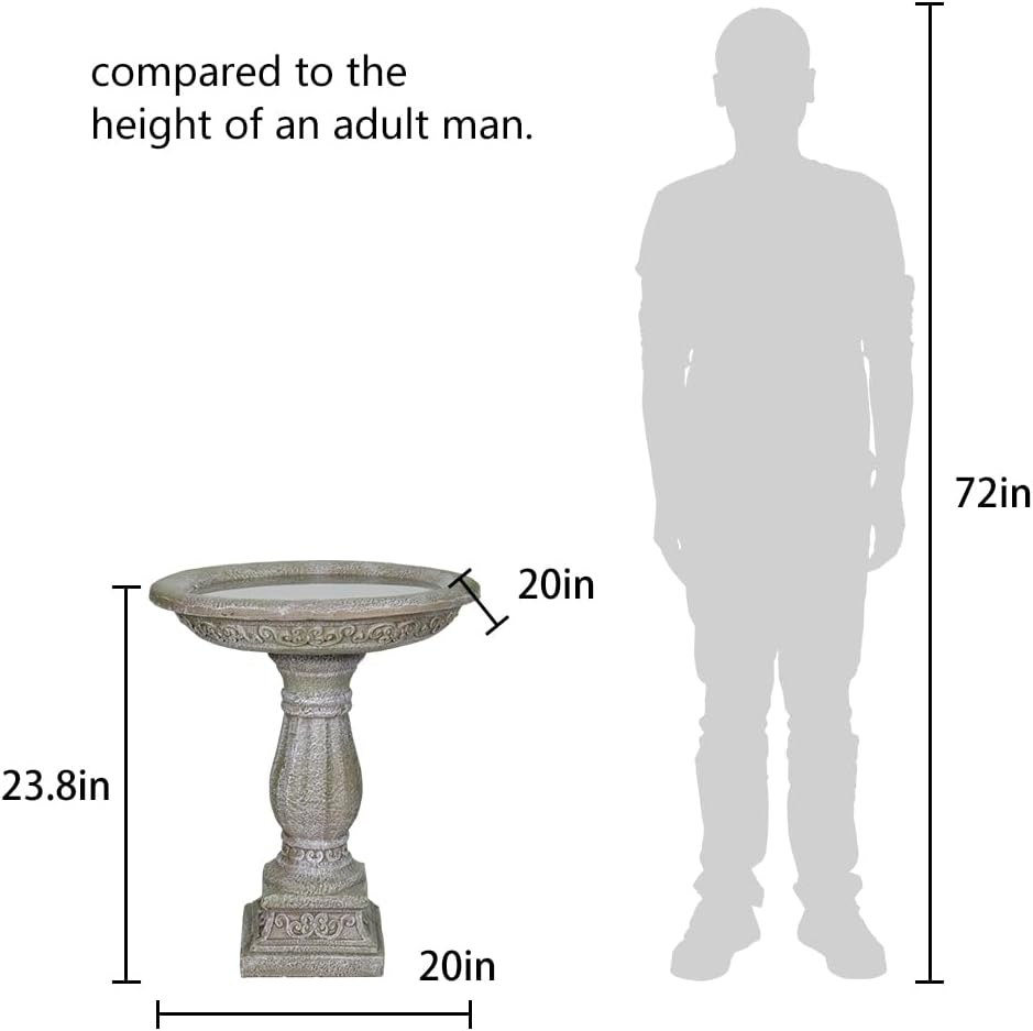 20”Dia.X 23.8”Tall Outdoor Birdbath with Pedestal - Modern Garden Birdbaths Outdoor Decor for Bird Spa & Birdfeeder, Floor Bird Baths for Garden Patio, Yard, Lawn