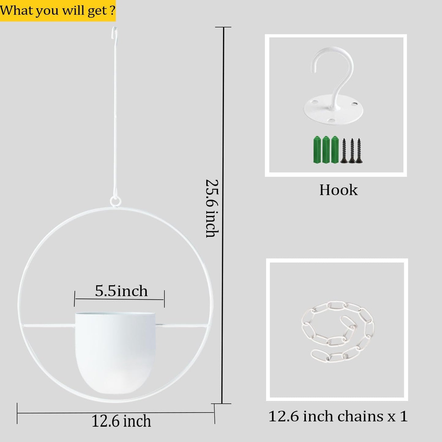 Hanging Planter Indoor Modern Boho Plant Pot Metal Wall and Ceiling Plant Holder, Mid Century Minimalist Flower Pot for Hanging Plants(White)