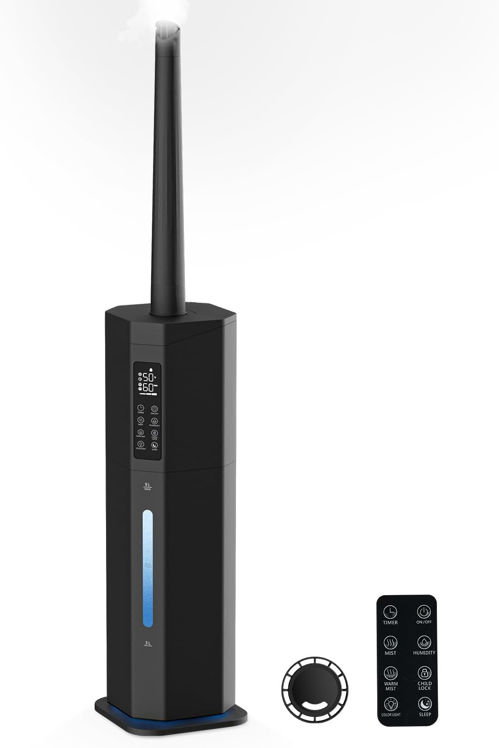 Humidifiers for Bedroom - GloryAir 2.38Gal/9L Top Fill Warm & Cool Mist Humidifier for Large Room 750ft² with Auto Mode 7-Color Light, Humidistat, Quiet Humidifier for Plants Baby Adults Home & Office