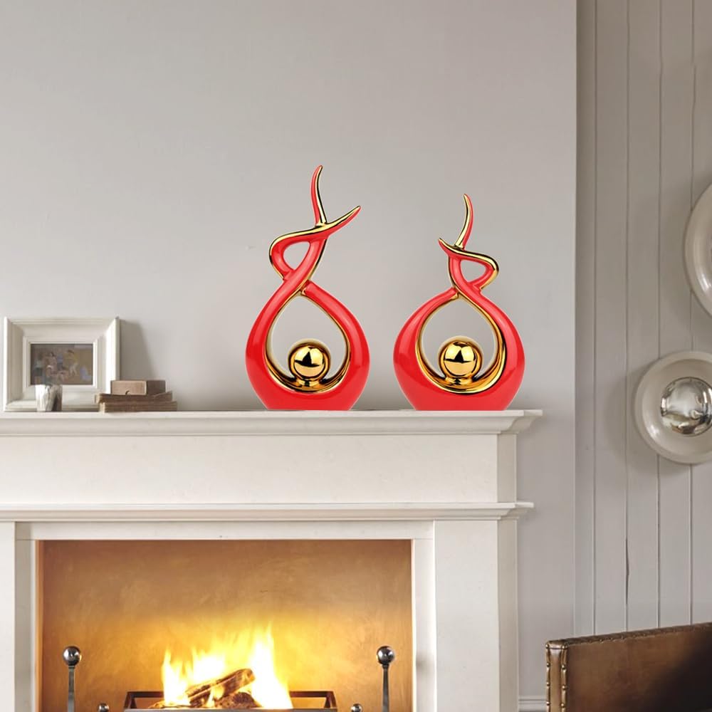 Norrclp Home Decor Modern Abstract Art Ceramic Statue Table Decorations for Dining Room Living Room Office Centerpiece (Red and Gold, Large)