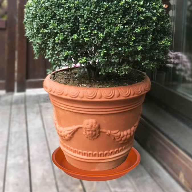 2 Pack Plant Saucer Drip Tray 13 14 inch, Large Plastic Flower Planter Saucers and Drip Trays for Indoors Outdoors, Heavy Durable Plant Plate Water Catcher (14", Terracotta)