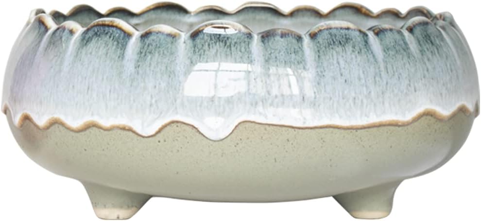 Dahlia 8.3'' Inch Large/Shallow/Wide Drip Glazed Ceramic Planter/Succulent Pot/Plant Pot, Gray