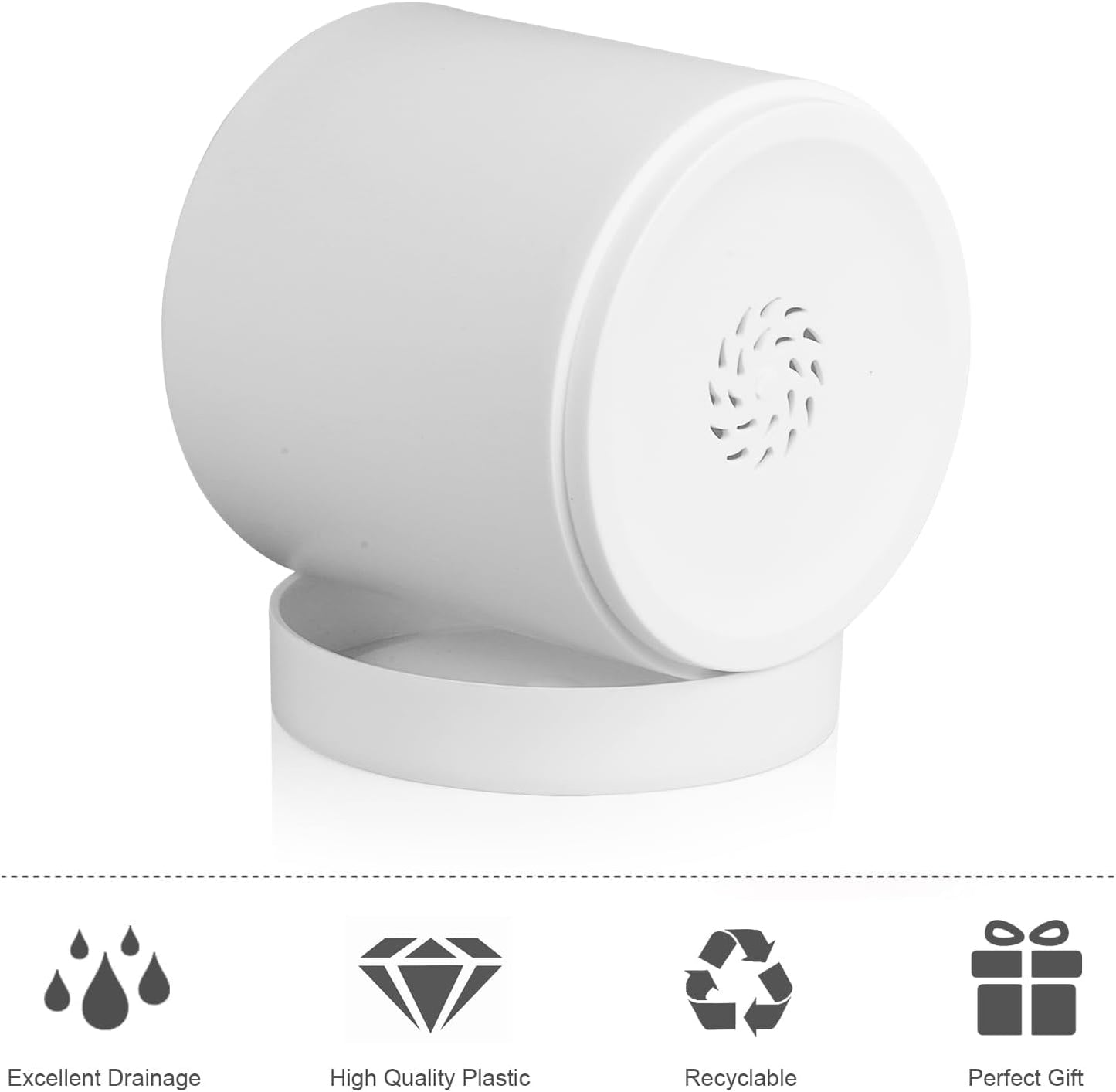 6/5/4 inch Flower Pots, Pack of 3 Cylinder Plant Pots for Small Indoor Outdoor Plants, Plastic Planters with Drainage Holes and Saucers for Garden Succulent Nursery House Plants, White