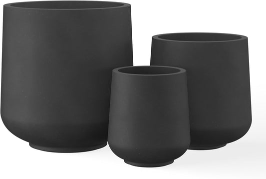 Kante 15.3"+11.6"+8.2" Dia Round Concrete Planter, Large Outdoor Indoor Planter Pots Containers with Drainage Holes and Rubber Plug for Home Garden Patio, Black