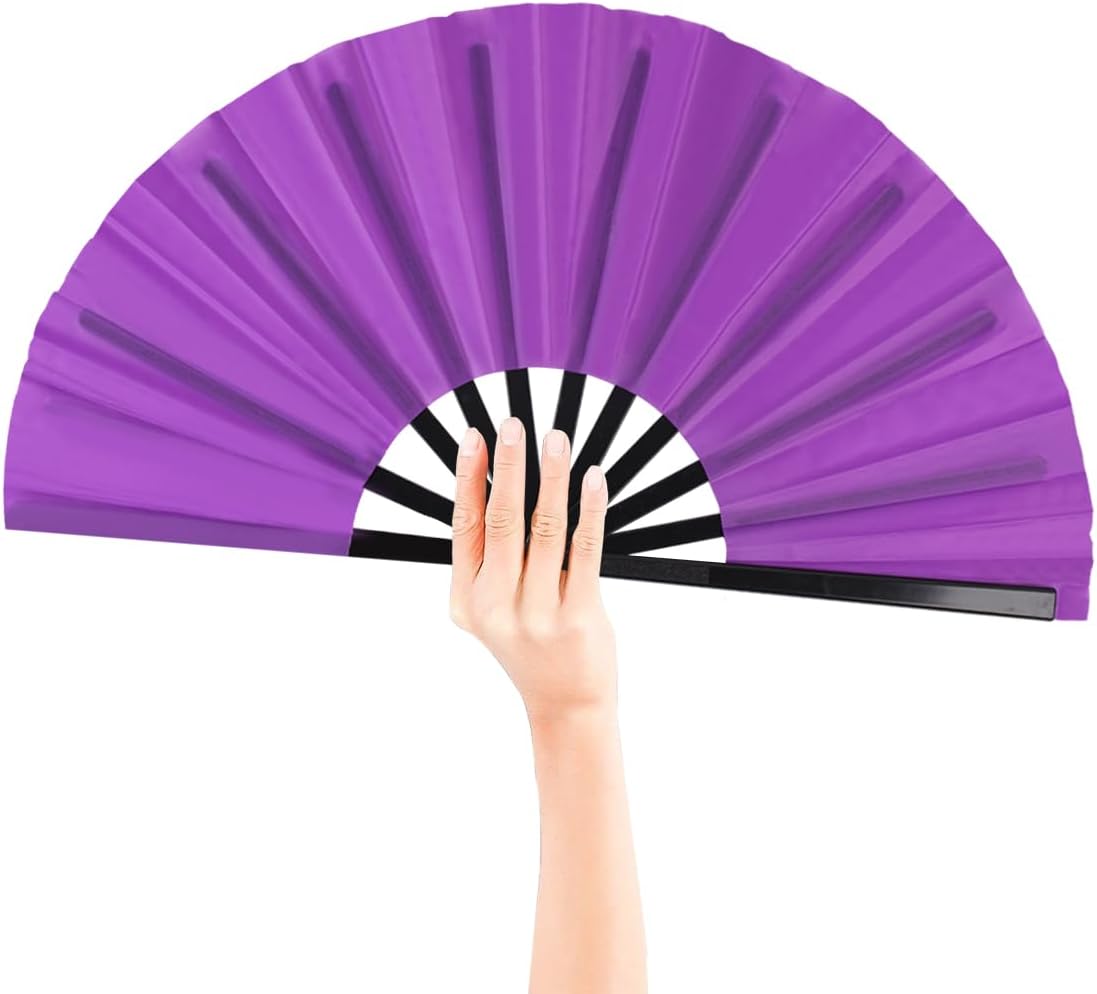 4 Pack Large Folding Hand Fan for Line Dance & Popping, Large Clap Rave Fan Chinese Kung Fu Hand Fan Decorative Folding Fans for Dancing Boots on The Ground(Purple)