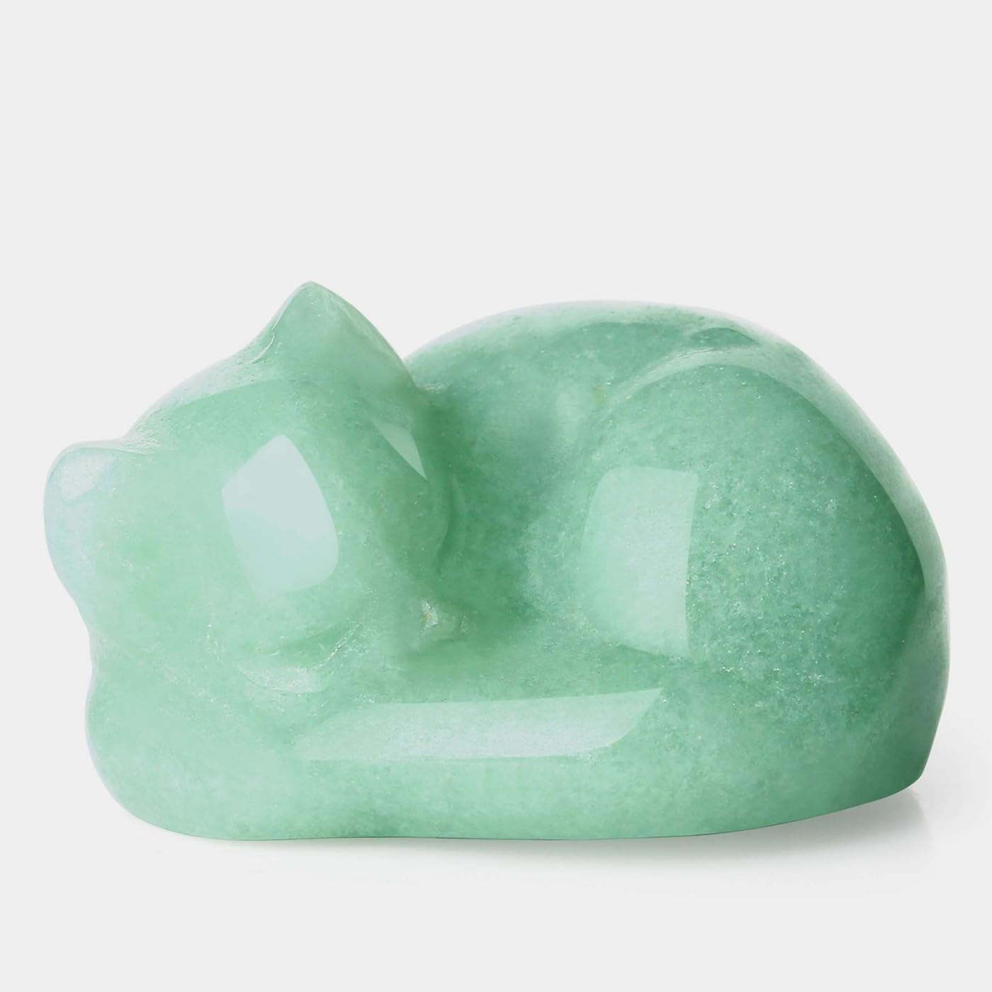 LAIDANLA Sleeping Cat Statue Green Aventurine Healing Gemstone Hand Carved Cute Kitten Statue Figurine 1.6" Decor Polished Stone Reiki Bedroom Office Desk Home Decoration Gifts