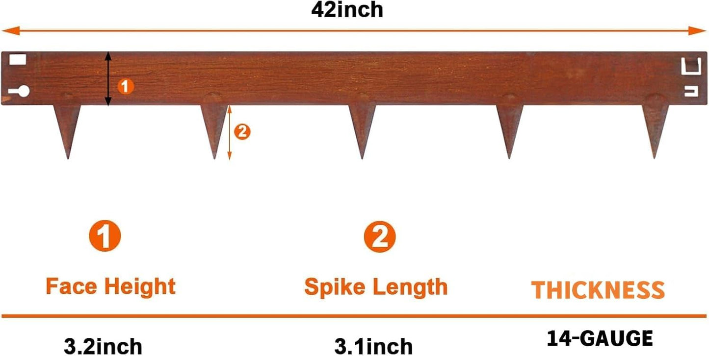 6.3Inch Cor-Ten Steel Landscape Edging, 6 Pack Hammer-in Metal Edging for Landscaping, Garden Edging for Lawn,Pathway, Yard