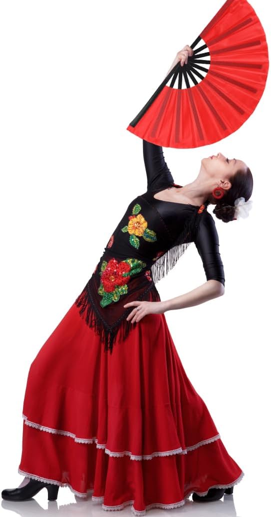 4 Pack Large Folding Hand Fan for Line Dance, Clap Popping Fan Chinese Kung Fu Hand Fan Decorative Folding Fans for Dance, Performance, Festival or Home Decorations(Red,Yellow,Blue,Green)