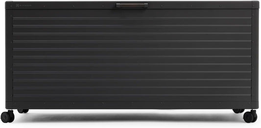 281 Gallon Outdoor Storage Box Waterproof with Wheels, Metal Deck Boxfor Patio Furniture, Garden Tools, Outdoor Cushion, Charcoal