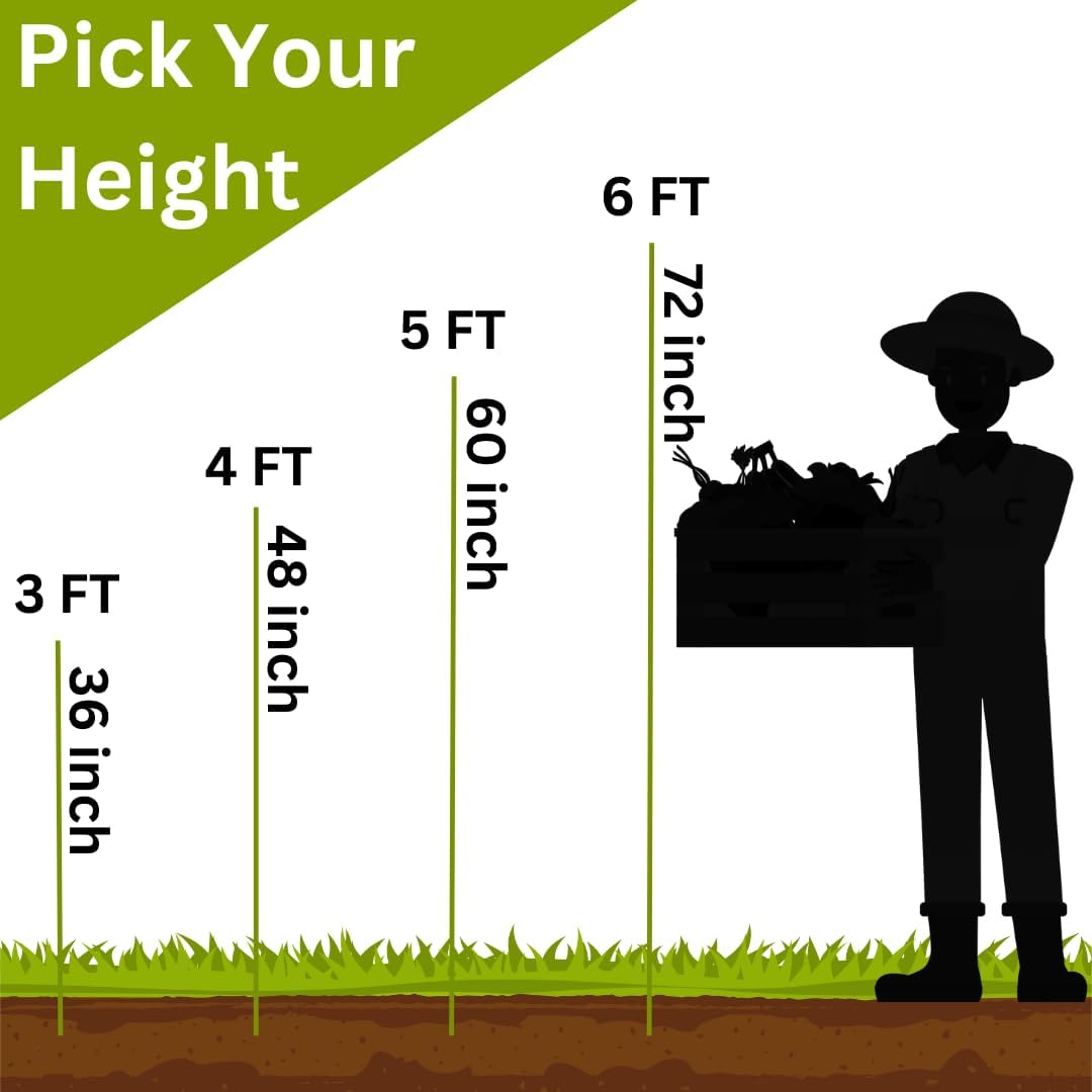 Fiberglass Eco Friendly Garden Stakes (Choose Height/Quantity) – Durable, Lightweight, Tomato, Tree, Strawberry, Plant, Support Fencing Stakes with Patterned Surface 5/16" Diameter (20, 4)