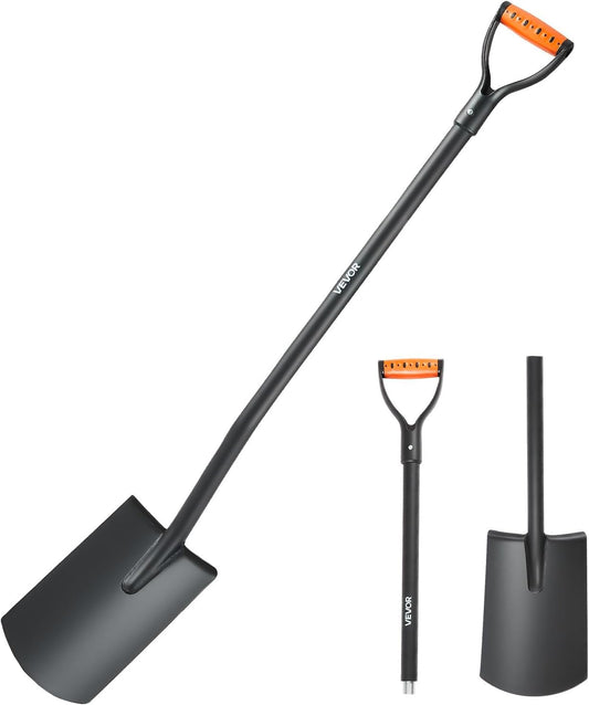 VEVOR Square Shovel, 48 in Heavy-Duty Flat Shovel, Transfer Shovels with Alloy Steel Blade and Non-Slip D-Handle, Detachable and Easy Storage, for Gardening, Construction, Digging, and Snow Shoveling