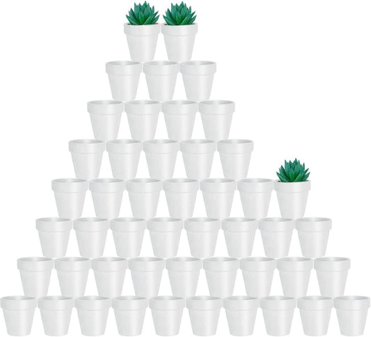 vensovo 48 Pcs 2" Tiny Terracotta & Terra Cotta Pots with Drainage - White Small Mini Clay Ceramic Pottery Planter Ideal for Indoor/Outdoor Plants, Crafts, Wedding Favors